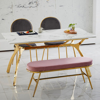 Chaises de salle à manger modernes de luxe pour la maison, meubles en acier avec revêtement en velours, chaises de bureau, banc avec revêtement en velours rose