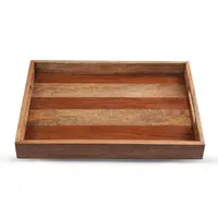 Plateau de service en bois de mangue et de sheesham artisanal en vrac avec des poignées robustes pour le thé, les collations, la cuisine, design personnalisable en gros