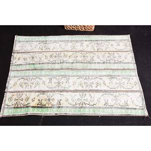 Tapis turc vintage moderne blanc vert rayé 2.7 X 3.7ft tapis en laine tissée à plat pour salon 4m de largeur motif patchwork 3D - Product Image 3