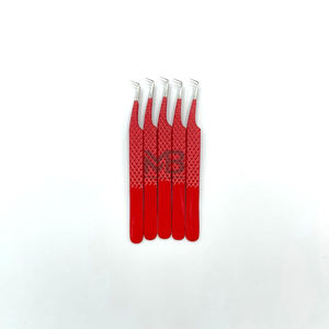 Pince à cils enduite de couleur rouge en acier inoxydable japonais vente en gros pince à épiler à extension de cils avec prise en diamant à 90 degrés pointe argentée - Product Image 6