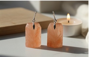 ต่างหูเกลือหิมาลัยทรงเรขาคณิต ทำด้วยมือ เครื่องประดับเกลือหินสีชมพูแท้ ของขวัญธรรมชาติที่ไม่เหมือนใครสำหรับผู้หญิง - Product Image 2