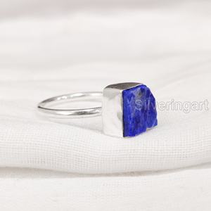Anillo de Plata de Ley 925 con Piedra Natural de Lapislázuli en Bruto para Mujer, Anillo Sencillo para Aniversario - Product Image 5