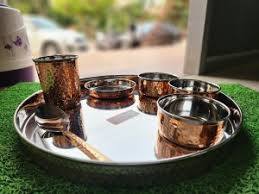 2025 Haute Qualité 5 Pcs Bronze / Kansa Vaisselle Thali Set Avec Bols Pudding et Verre pour la Santé et Yoga et Vintage - Product Image 2