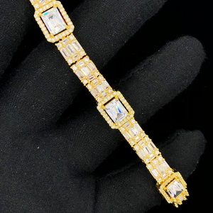 Hip Hop Lab Grown Baguette Cut Diamonds Pulsera de plata esterlina 925 para estilo y elegancia Cadena fina y diseño de eslabones - Product Image 5