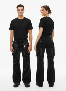 Fabricant vintage délavé Streetwear frange Cargo surdimensionné jean pantalon fermeture éclair vieilli effiloché couture Y2K Techwear Hip Hop - Product Image 3