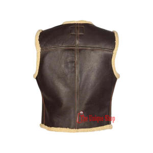 Gilet en cuir marron sans col pour homme-Gilet en peau de mouton véritable-Vestes décontractées sans manches Gilet d'hiver-Unisexe - Product Image 3