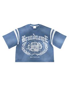 2025 diseño personalizado de gran tamaño ajustado Boxy Crop ajustado camisetas para hombres logotipo impreso diseño personalizado cuello redondo rayas hombro camisas - Product Image 3