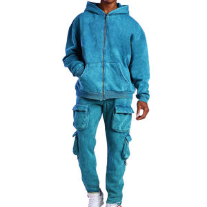Survêtement à capuche zippé pour homme, surdimensionné, de qualité supérieure, personnalisé, délavé à l'acide, manches longues, streetwear, poche cargo pour homme - Product Image 6