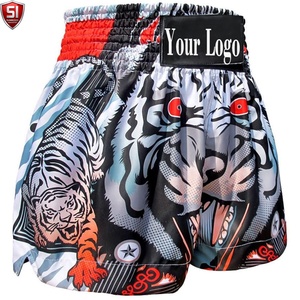 Shorts de combat MMA pour hommes à imprimé tigre, taille mi-haute, cordon de serrage, séchage rapide, toile polyester/coton, style décontracté chic, logo personnalisé sur le devant - Product Image 6