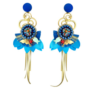 Boucles d'oreilles pendantes uniques en laiton, faites à la main par des artisans italiens, tendance pour femmes, modèle méduse Deruta, sertissage clos, Raffaella - Product Image 1