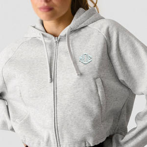 เสื้อฮู้ดครอปซิปผู้หญิงสั่งทำ MOQ ต่ำ ขายส่ง รับทำโลโก้ เสื้อฮู้ดผ้าฟลีซ สตรีทแวร์และลำลอง รับผลิตแบบ OEM แบรนด์ส่วนตัว - Product Image 4