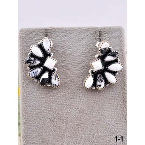 Southwest-Style White Buffalo & <b>Sterling</b> <b>Silver</b> <b>Stud</b> Earrings Bezel-Set Flower Pattern Post Earrings - Product Image 2