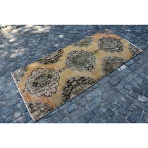 Alfombra turca Vintage naranja negro diseño de retazos 3,1X6,9 pies Alfombra de lana de tejido plano para decoraciones de sala de estar - Product Image 3