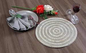 Classic Style Attractive Silver Glass <b>Beaded</b> <b>Placemat</b> Mats Pads for Wedding Parties New Year & Christmas-Whole Sale Price - Product Image 3