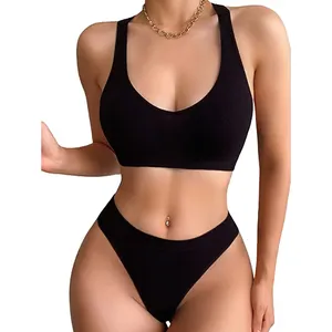 Conjunto de lingerie e calcinha feminina, conjunto de duas peças de sutiã e calcinha personalizada sexy sem costura oem