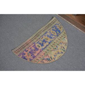 Alfombra turca Vintage de 2,5x1,5 pies, diseño de retazos azul y Beige, hecha a mano, lana, área grande, alfombra rectangular, pasillo, habitación abstracta - Product Image 4