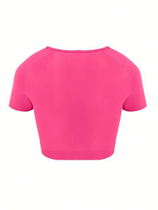 T-shirt court en coton respirant surdimensionné vierge simple perte de l'ajustement T-shirt athlétique en spandex pour la gym T-shirt court pour femmes - Product Image 2