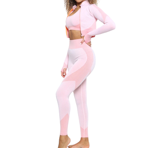 Ensemble de vêtements de sport pour femmes grandes tailles, tenue de yoga sans couture, leggings de sport extensibles et haut à manches longues, ensemble de fitness, logo personnalisé - Product Image 2