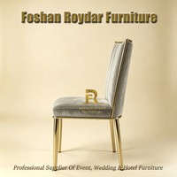 Chaise de salle à manger en velours avec cadre en métal doré pour location d'événements de mariage, mobilier de banquet, chaise de fête