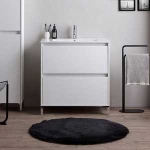Meuble de salle de bain autoportant blanc effet bois de 60 cm avec vasque pour salles de bain modernes à Lyon - Product Image 2