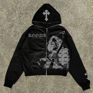 Sweat à capuche zippé avec logo brodé personnalisé de qualité supérieure Streetwear Sweat à capuche zippé imprimé en polaire lourde - Product Image 4