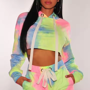 2025 conjunto de algodón de verano para mujer logotipo personalizado Color Crop Top Casual Tie-dye conjuntos cortos de mujer - Product Image 2