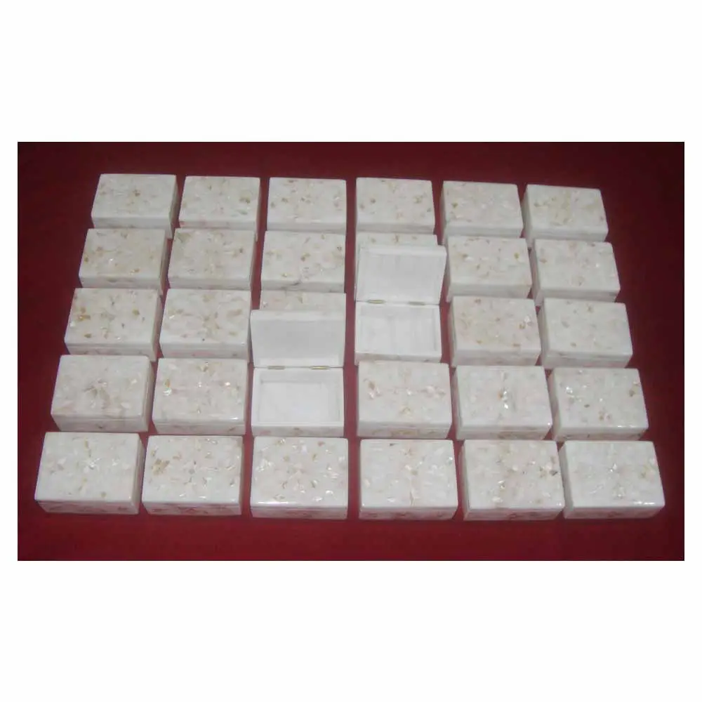 White Marble White Sea Shell Made Best Inlaid Design Rectangle Shape Sweet Boxes For Ramadan Festivals