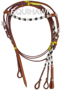 Cabestro de caballo de cuero y rienda occidental personalizado con logotipo personalizado de instalación de tubería de barril para montar y uso estable - Product Image 3