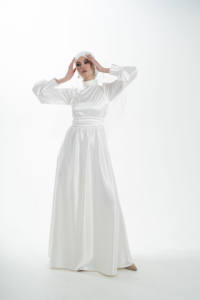 Exclusivo islámico modesto color marfil con capa Slim Fit Abaya vestido para mujeres musulmanas modesto vestido de novia - Product Image 2