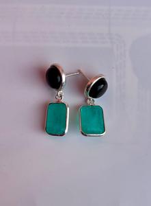 Tourmaline Paraiba en argent sterling 925 avec boucle d'oreille en argent Onyx noir Belle boucle d'oreille pour femme Belle boucle d'oreille à deux pierres. - Product Image 3