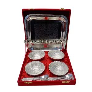 Ensemble de plateaux de service en métal sculpté plaqué argent de haute qualité, vente chaude, pour Noël, Diwali, mariage, cadeau de retour - Product Image 1