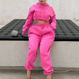 Ensemble de survêtement oversize en molleton personnalisé, ensemble deux pièces pour femmes, haut court et pantalon de survêtement pour femmes, vente en gros - Product Image 3