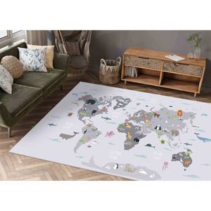 Tapis imprimé - Tapis pour enfants, Tapis avec carte du monde et animaux, Tapis en chenille - Product Image 1