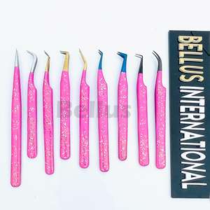 Pince à épiler à pointe en fibre de gelée rose à 45 et 90 degrés en acier inoxydable avec logo personnalisé Pince à épiler d'extension de cils de volume OEM - Product Image 1