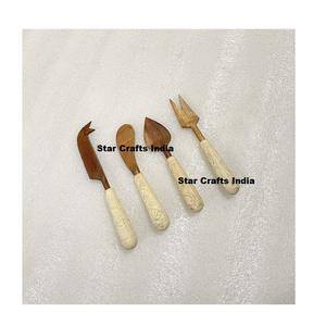 Haute Qualité Blanc Résine Poignée Bois Salade Serveur Ensemble Cuillère À Mélanger Artisanat Indien Incrustation Conception Cuillère Ensembles pour Le Dîner - Product Image 5