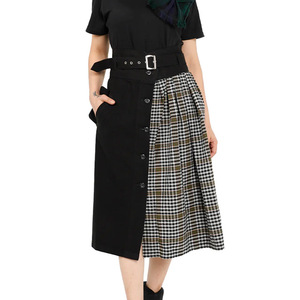 Casual Tartan <b>Skirt</b> With <b>Sequined</b> Decoration Natural Waistline Breathable and Plain Dyed Cotton <b>Skirts</b> - Product Image 5