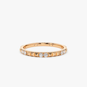 Anillo de Eternidad de Oro Sólido de 14K con Diamantes Naturales de 0.22 CT, Certificado por Terceros, Regalo para Mujer, Diseño Piramidal, Moderno - Product Image 1