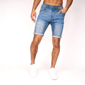 Pantalones cortos de mezclilla sólidos para hombre, desgastados, rasgados, transpirables, de secado rápido, cintura elástica, entrenamiento informal de verano - Product Image 2