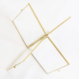 Cornice in vetro trasparente a doppia faccia vecchia scuola in stile libro per foto in ottone per fiori e foto decorativi pressati - Product Image 3