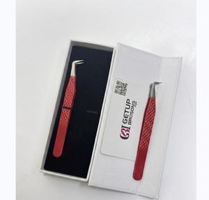 ขายส่งชุดแหนบต่อขนตา Getup Brosons 2 ชิ้น ชุดโลโก้สั่งทำ สีแดง สแตนเลสสตีล ป้องกันไฟฟ้าสถิตย์ ขนาด 10 มม. ปลายเรียบ - Product Image 4
