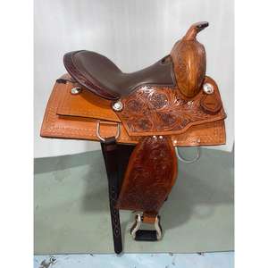 Selle de course anglaise de qualité supérieure avec arçon en bois sculpté à la main, cuir de buffle d'eau véritable, bride de cheval durable - Product Image 4