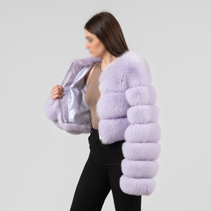 Veste Courte en Fourrure de Renard Respirante de Qualité Supérieure, Bleu Lavande, Taille XS, Manteau d'Hiver Doublé Soie, Style Hip Hop Tissé – Grande Vente - Product Image 2