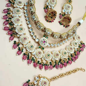 INDIAN TRADITIONAL and FASHIONABLE COPPER JEWELLERY BRIDAL <b>WEDDING</b> JEWELLERY <b>SET</b> for WOMEN EARRINGS and <b>NECKLACE</b> <b>SET</b> - Product Image 1