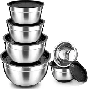 Chef Mixing Bowls with Airtight Lids Stainless Steel Metal Nesting Storage Bowls Non-Slip Bottoms Size Great for Mixing Serving