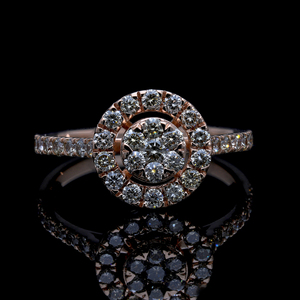 Anillo de diamantes naturales de oro rosa de 14 quilates, ropa de regalo nupcial elegante con centro de racimo redondo y banda pavimentada, diseño de Halo redondo - Product Image 2