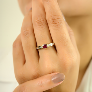 Minimalista elegante diseño clásico uso diario genuino rubí y Diamante Real 14K oro amarillo anillo apilable joyería Simple - Product Image 2