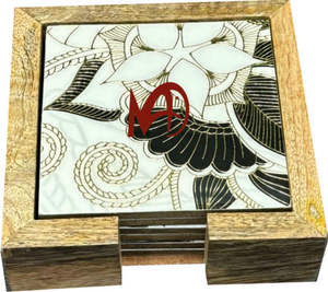 Pretend Design Mango Wood <b>Coaster</b> <b>Set</b> of 6 with Enamel Counting Glossy Finish - Product Image 1