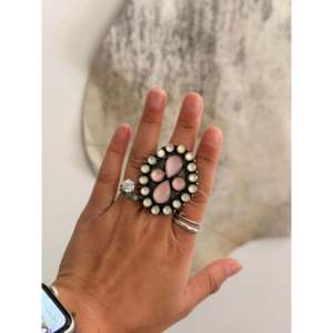 Navajo Handmade <b>Adjustable</b> <b>Ring</b> with Multi-Stone & Sterling Silver Cluster Natural Stone Bezel Set Everyday Wear - Product Image 2