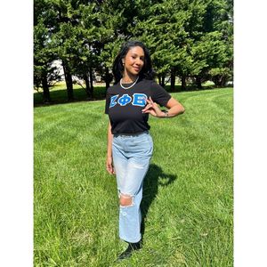 Zeta Phi Beta Maglietta Greca Lettera Nera Taglio Donna 100 Cotone Ricamato Lettere Greche Sorority Abbigliamento Moda Casual - Product Image 3