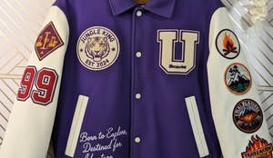 Blouson aviateur universitaire violet et 100% coton à col montant | Letterman Design à col - Product Image 3